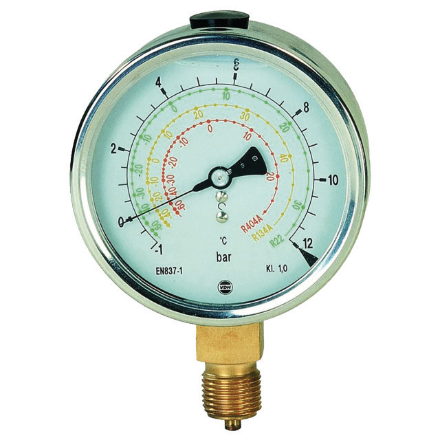 VDH Manometer R75 LD 100mm 12bar 1/4"SAE R134a/R404A/R407C opb